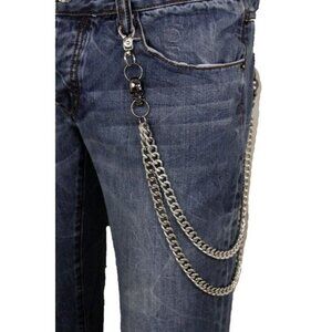 Men Silver Wallet Jeans Chain Metal Fashion KeyChain Biker Skull Pewter Charms